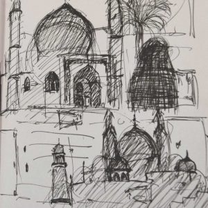 mosque in Abu Dhabi graphite on paper